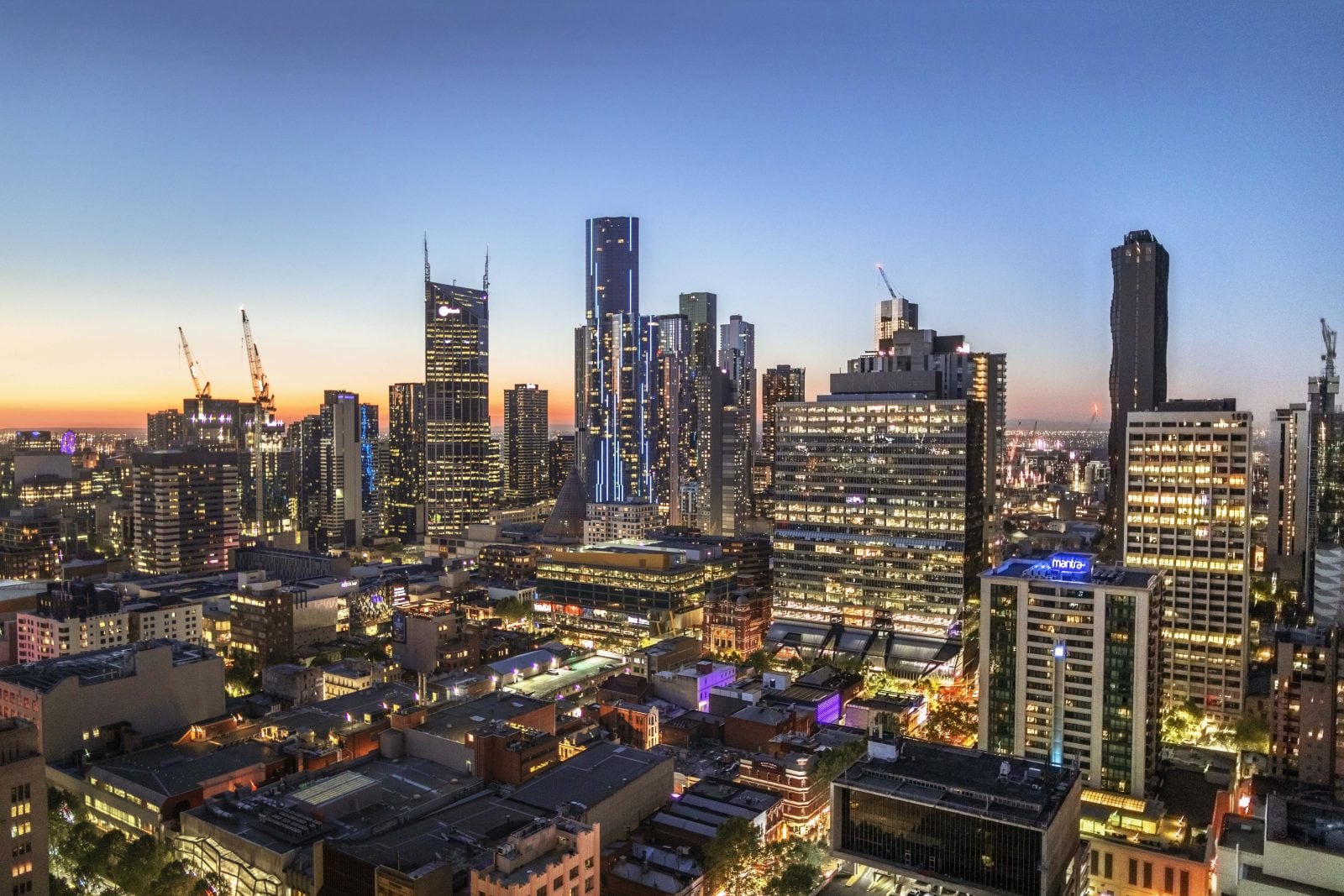 North-west view from level 27 at dusk 