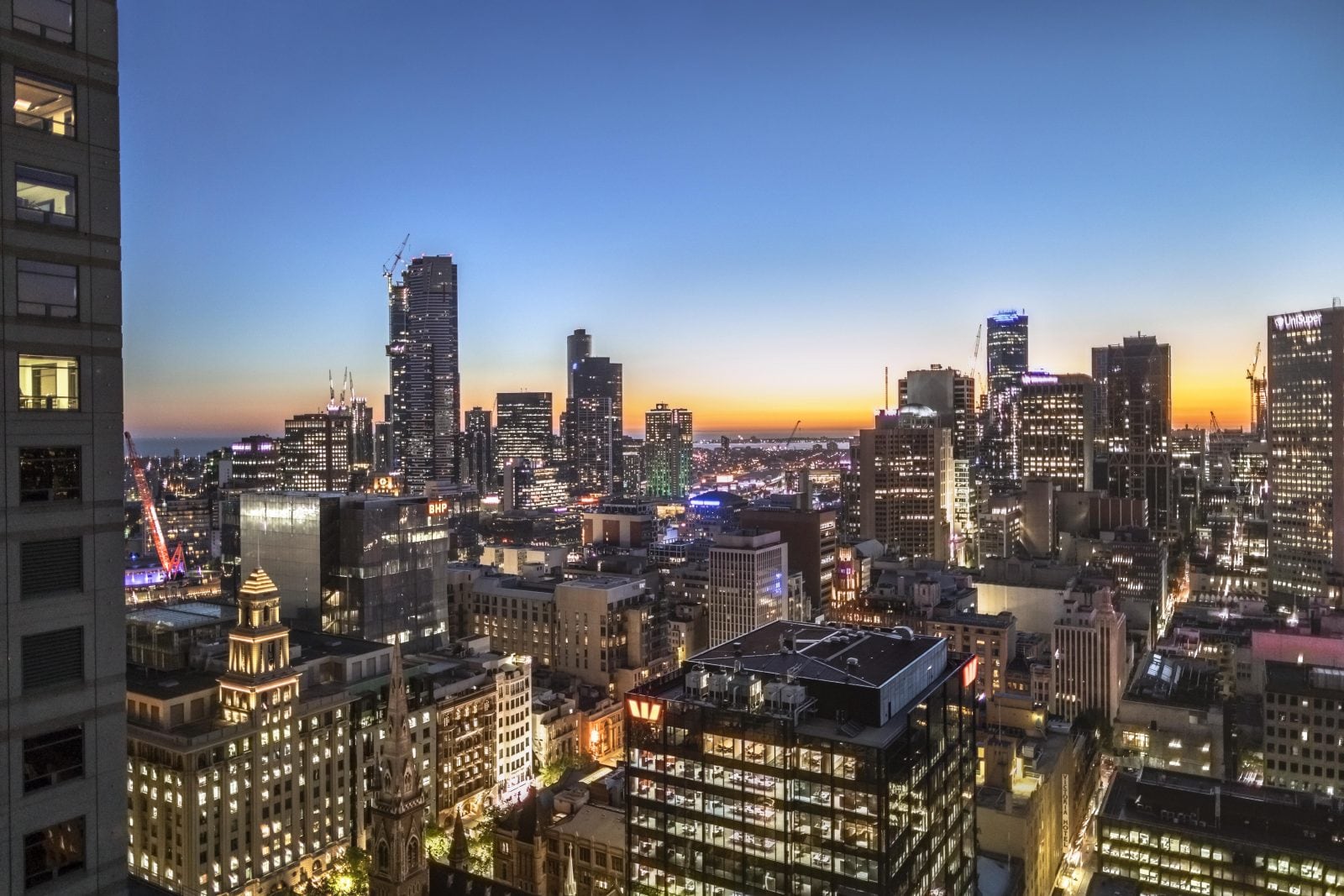 South-west view from level 27 at dusk  