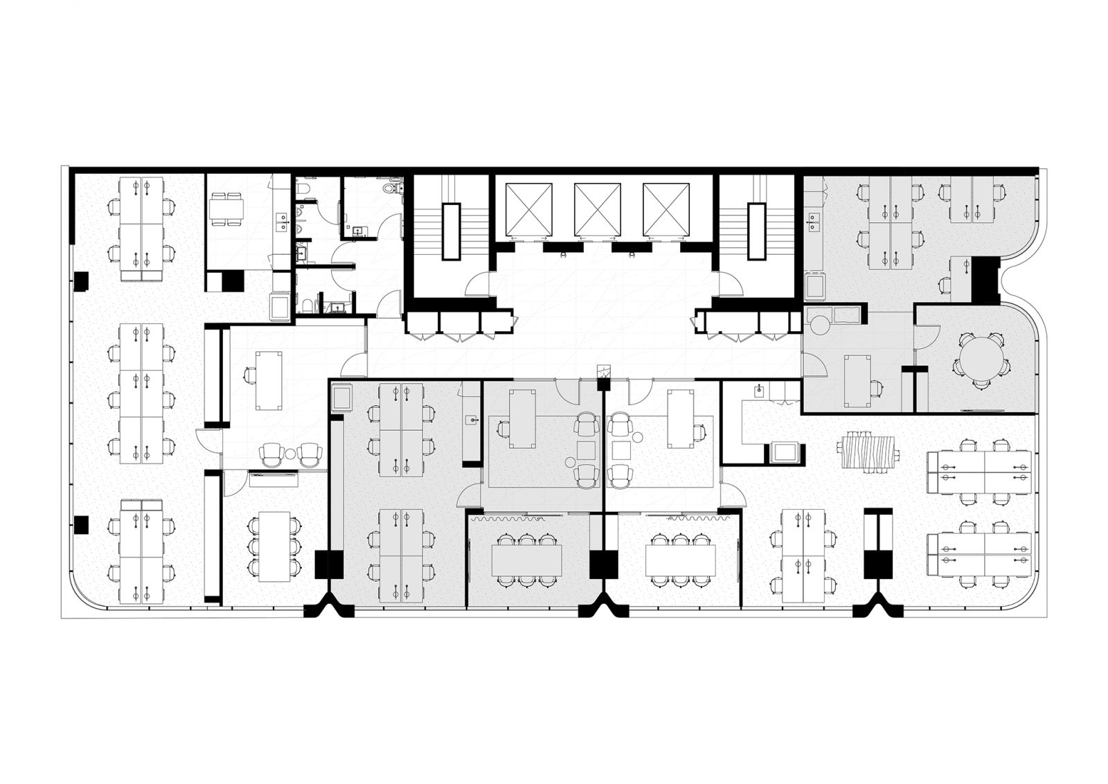 Podium floorplan, four tenancies, 1:10 population density ratio