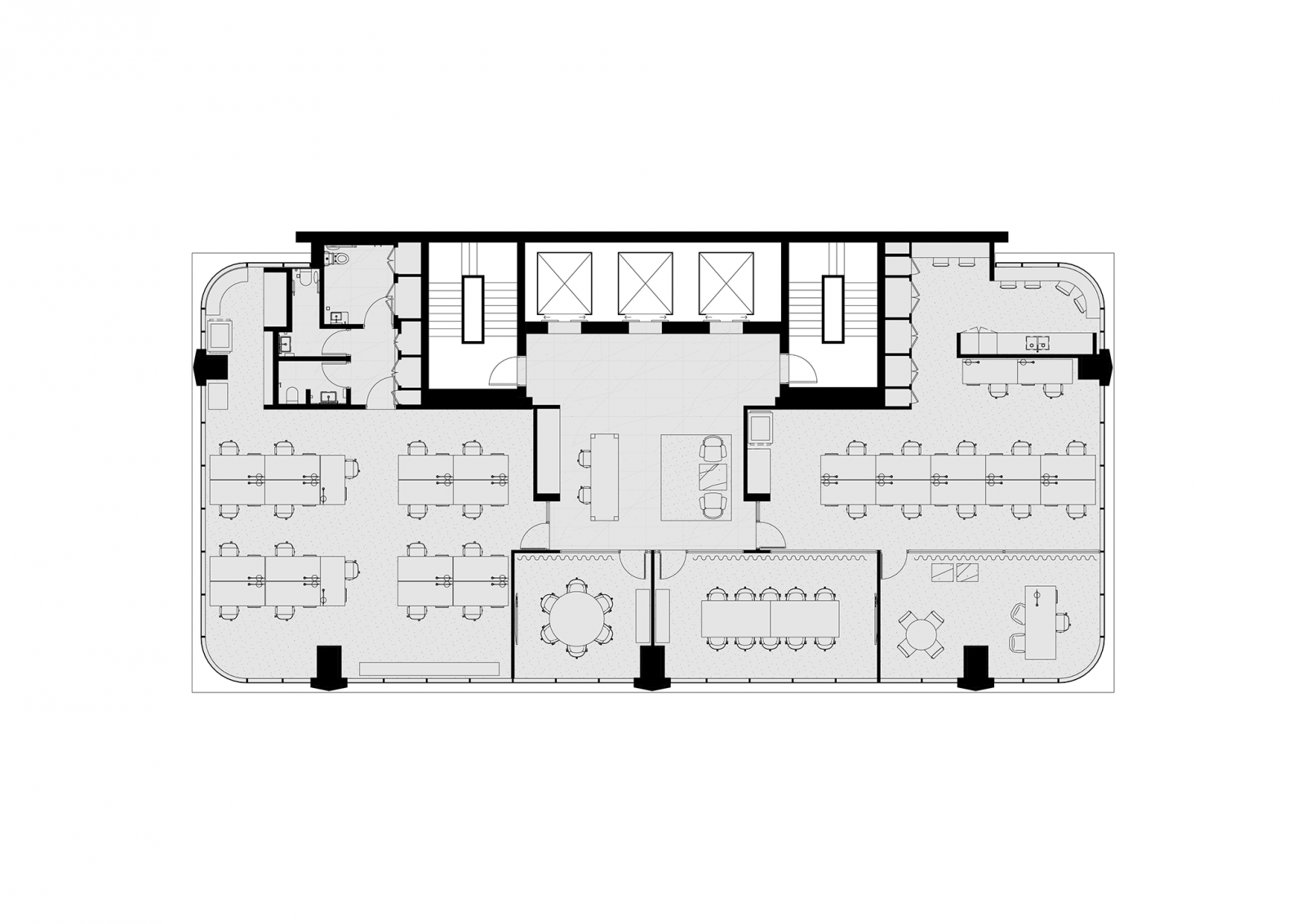 Tower floorplan, levels 10, 12, 13, 14, 16, 17 & 18, single tenancy, 1:10 population density ratio