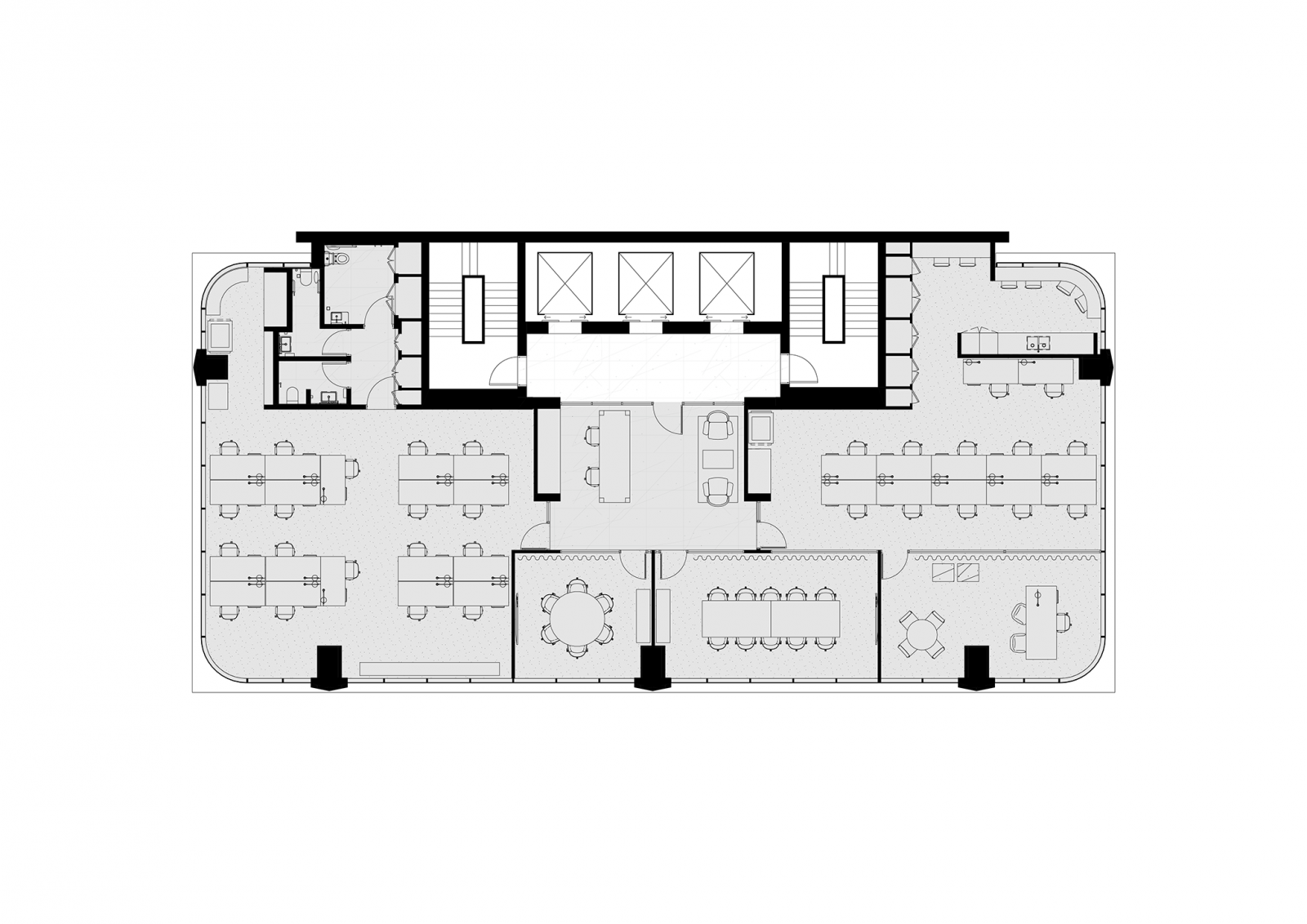 Tower floorplan, levels 9, 11, 15 & 19, single tenancy, 1:10 population ratio